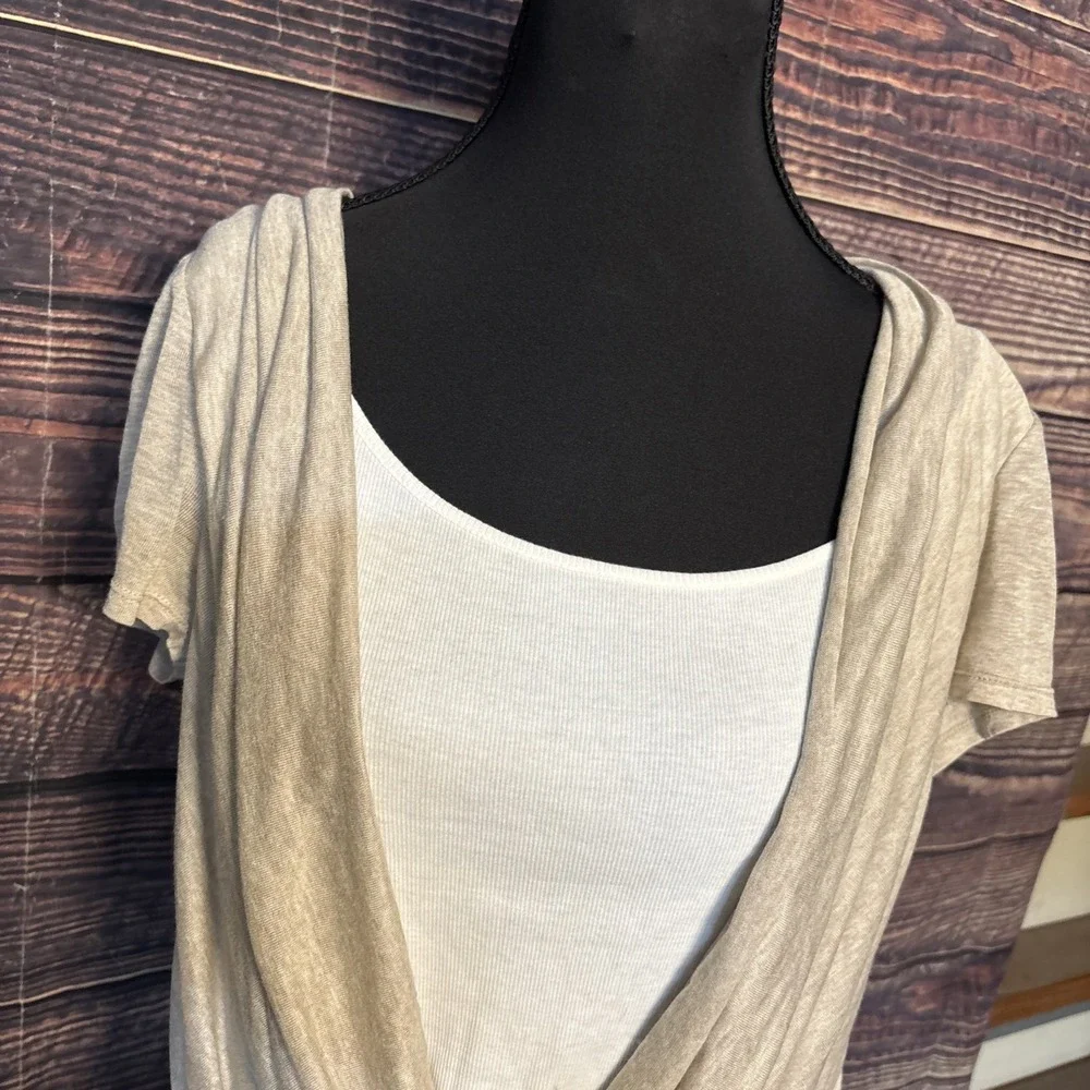 Lafayette 148 Women Size XL Deep Cowl Neck Short Sleeve  Shirt Y2K Layer Top - Picture 2 of 8